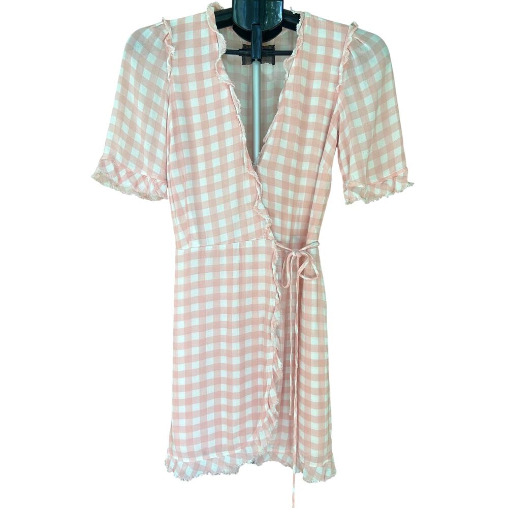 RARE Archival Reformation Surplus Baby Pink Gingham Wrap Dress XS - Picture 2 of 9